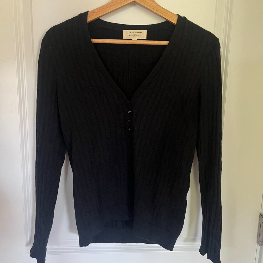 Sezane Black Ribbed Cardigan - Picture 3 of 5